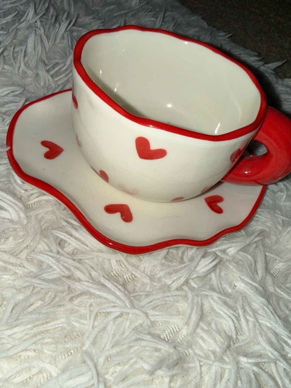 Beginning Boutique Red and Cream Heart Teacup with Saucer